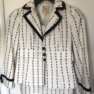 Navy Blue & White Polka Dotted Skirt Suit